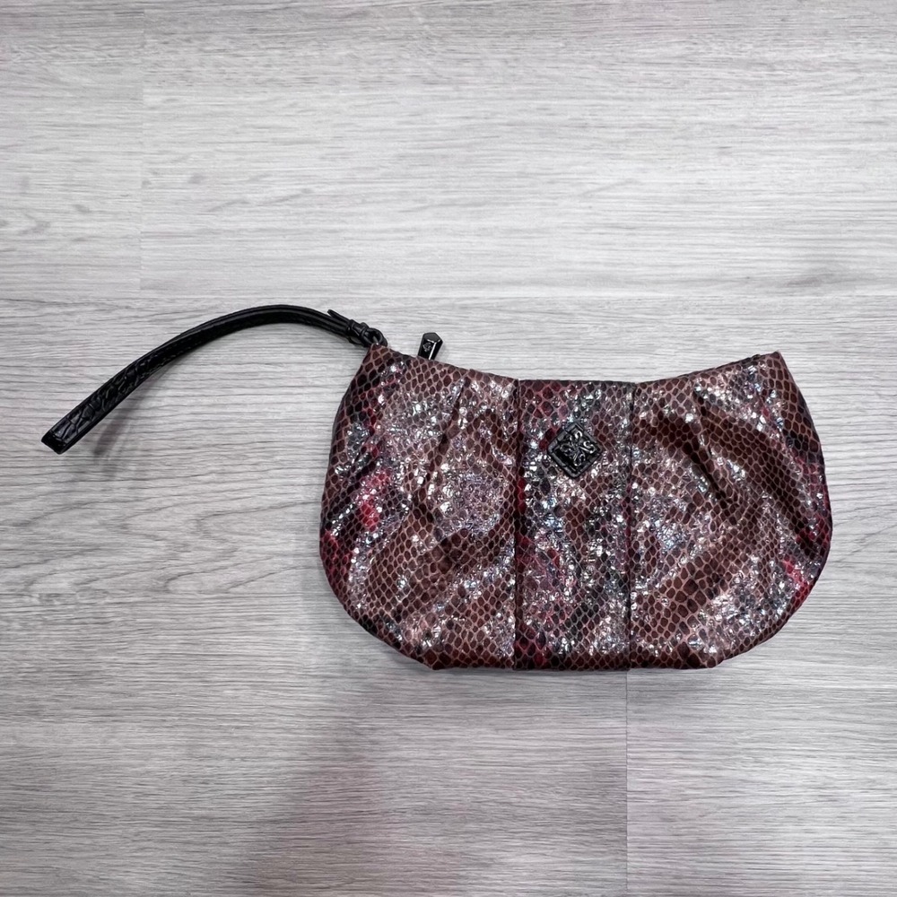 Simply Vera Vera Wang Snakeskin Wristlet Clutch Brown Burgundy HSV53WR032